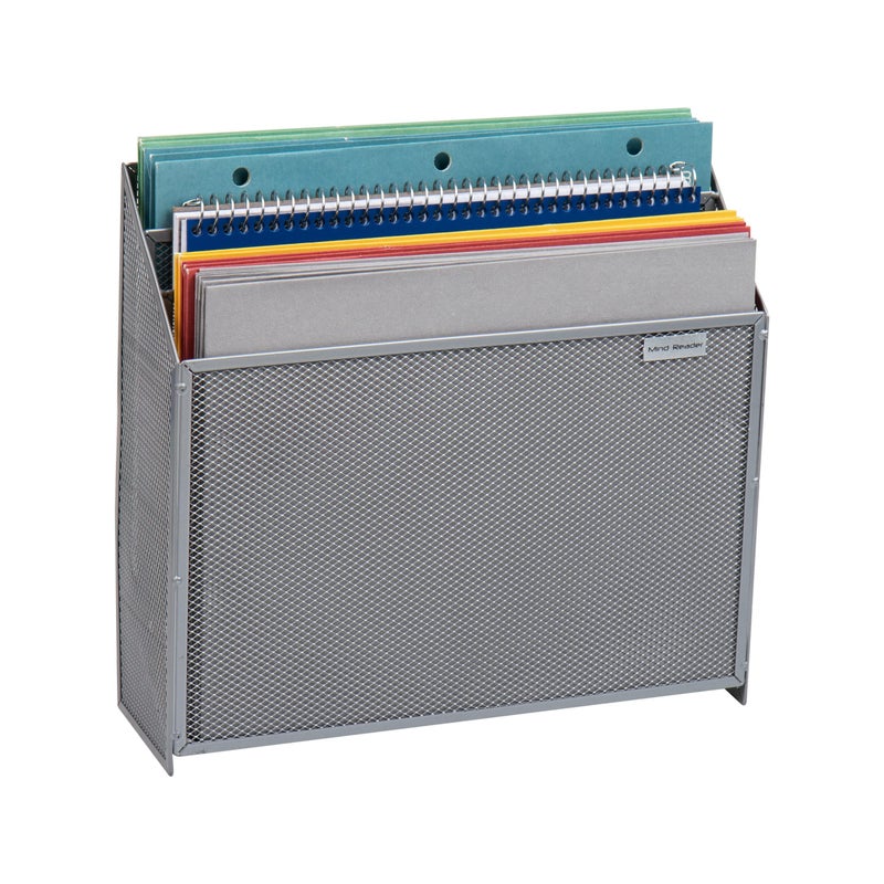Mind Reader Vertical File Storage, Desktop Organizer, Wall Mount, Office, Metal Mesh, 12.5"L x 3.75"W x 11.5"H, Silver - Image 4